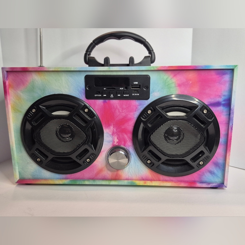 Portable Bluetooth Speaker Boombox –Tie Dye Dual Speakers, FM Radio, USB/TF/AUX